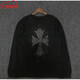 克羅心（chrome heart）美式潮牌長(cháng)袖女裝印花薄款寬松男克羅心十字架梵文潮牌上衣 黑色(十字架貼皮) S