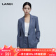 藍地（LANDI）格紋修身收腰羊毛西裝外套女春季新款西服上衣 藍灰色 M