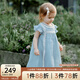 OAK FAMILY夏季2025新品衣服童裝短袖連衣裙女寶寶苧麻女童寬松裙子 藍(lán)霧色 90 cm