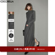 COCOBELLA手工壓褶半高領(lǐng)赫本風(fēng)長(cháng)袖連衣裙女秋氣質(zhì)長(cháng)裙FR3015 深花灰 S