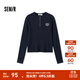 森馬（Semir）毛衣女冬季短款半開(kāi)襟刺繡修身套頭衫女生休閑簡(jiǎn)約風(fēng)顯瘦上衣 深藍80804 XL