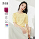 梵希蔓法式鏤空套頭短袖針織衫女2025年夏季新款提花泡泡袖上衣薄 73136 鵝黃色 M