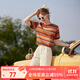 白鹿語(yǔ)夏季時(shí)尚條紋多色短袖復古肌理感個(gè)性微彈T恤女 橘色  L 