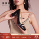 莎莎蘇[羅馬假日]春夏方頭新中式瑪麗珍單鞋女法式高粗跟鞋婚鞋 黑色 34