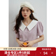 獨束大碼女裝法式復古甜美減齡時(shí)尚套裝夏微胖mm泡泡袖短裙兩件套 外套 XL