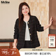 MsShe【小香風(fēng)提花泡泡紗】大碼女裝2025秋季胖mm寬松短款外套女 黑色現貨 3XL