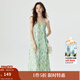 茵曼（INMAN）薄荷曼波度假風(fēng)碎花吊帶背心裙夏季氣質(zhì)浪漫壓褶松弛感連衣裙子 繡球花綠 L