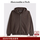 Abercrombie & Fitch【寬松廓形】小麋鹿圖案男裝25秋冬新款抓絨衛衣外套122-5540 深棕色 S (175/92A)