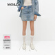 MO&Co.牛仔短裙春重工鉆飾彩繪藝術(shù)洗褪做舊棉質(zhì)MBE1SKT040 牛仔藍色 L