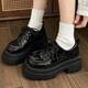 時(shí)尚女鞋加絨增高厚底系帶單鞋2025秋冬新款復古英倫風(fēng)小皮鞋女 亮皮加絨 35