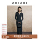 致知ZHIZHI 意難忘 針織修身連衣裙袖口撞色開(kāi)衩紐扣前襟優(yōu)雅慵懶 深花灰 L