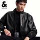 杰克·瓊斯（JACK&JONES）男裝士夾克羊皮革插袋時(shí)尚長(cháng)袖寬松立領(lǐng)經(jīng)典舒適上衣225410002 E40黑色 常規 XL （185）