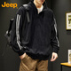 JEEP吉普衛衣男春秋季燈芯絨加厚保暖寬松長(cháng)袖T恤拉鏈男裝 黑色 3XL