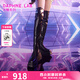 DAPHNE LAB【陳粒同款】方糖過膝靴 3代新款超厚底增高長靴顯腿細女靴 黑色 【博主同款】 37 (235mm)