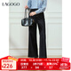 LAGOGO靜謐黑直筒牛仔褲女拉谷谷2025年冬季新款休閑高腰顯瘦長(cháng)褲 牛仔黑 M