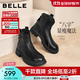 百麗（Belle）復古擦色時(shí)裝羊皮靴女2025冬新商場(chǎng)同款真皮粗跟短靴E5S1DDD5預售 黑色 37