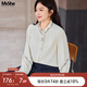 MsShe【法式刺繡垂感襯衫】大碼女裝2025秋裝胖mm高級(jí)感長(zhǎng)袖小衫 小衫-淺杏色現(xiàn)貨 2XL