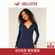 HOLLISTER小海鷗圖案25秋冬新款撞色亨利領(lǐng)長(cháng)袖T恤女裝339-5257 海軍藍 S (165/84A)