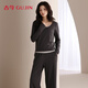 古今（GUJIN）春秋新品純棉假兩件睡衣女士家居服可外穿睡褲休閑大碼套裝L