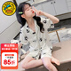 G.DUCKKIDS小黃鴨女童睡衣薄款夏季舒適兒童家居服中大童冰絲熊貓短袖兩件套 杏色 160 建議150-160cm12-13歲cm
