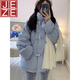 JEZE棉襖女冬季新款2024年韓系學(xué)生奶呼呼牛角扣棉衣棉服加厚外套 淺藍色【z】 M 【推薦115-130斤】