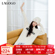 LAGOGO連帽元氣寬松字母連衣裙女拉谷谷2024年冬新款針織中長(cháng)裙 米白色 L