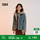 森馬（Semir）牛仔棉服女拼接毛領(lǐng)美式復古2024冬寬松毛邊夾克街頭潮流 牛仔黃泥染80325 S 155/80A