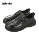 Walker Shop 鞋子男休閑皮鞋【軟羊皮】腳寬大頭正裝商務(wù)男鞋厚底休閑樂(lè )福鞋 黑色套腳 42