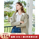 百圖betu女裝秋季新款西裝V領(lǐng)寬肩長(cháng)袖系帶收腰西裝外套女2308T47 淺卡其綠 M