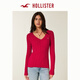 HOLLISTER小海鷗圖案美式麻花V領(lǐng)修身針織毛衣25秋冬女裝350-5136 深紅色 XS (160/80A)