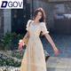 DGOV2025夏季新款少女夢(mèng)境印花泡泡袖復古法式修身遮肉甜美碎花連衣裙 圖片色 【圖案印花】 S 建議70-90斤