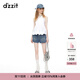 DZZIT地素牛仔短褲夏季刺繡工藝丹尼高腰短褲女 藍色 XS