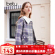百圖betu女裝秋冬新款短外套復古格紋拼接羊羔毛領(lǐng)短外套2310T62 紫色 M
