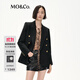 MO&Co.含羊毛復古戧駁領(lǐng)墊肩廓形金扣西裝外套 黑色 S 160