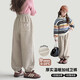 圖圖小象女童加絨褲子兒童加厚休閑褲大童保暖束腳褲杏灰色170身高約170cm