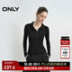 ONLY2025夏季新款簡(jiǎn)約撞色門(mén)襟拼接袖口正肩針織衫女|125324028 H1Z黑色 M