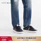 TOMMY HILFIGER25春夏新款男復古牛皮革拼色條紋厚底增高美式休閑運動(dòng)板鞋 藏青色DW5 40