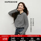 紅袖慵懶風(fēng)條紋T恤春季2025新款女裝肌理感圓領(lǐng)寬松休閑百搭顯瘦上衣 米黑條708 L