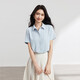 伯德小姐藍色雪紡短袖襯衫女小個(gè)子穿搭職業(yè)上衣考公面試正裝襯衣
