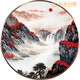 伯莎丹頓蘇繡玄關(guān)圓形山水畫(huà)掛畫(huà)客廳新中式電視柜裝飾畫(huà)書(shū)房真絲手工刺繡 鴻運當頭 80* 80