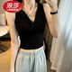浪莎（LangSha）吊帶背心女內搭設計感小眾外穿短款無(wú)袖v領(lǐng)打底上衣網(wǎng)紅緊身露臍 黑色(V領(lǐng)) S [85斤以下]