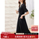 尚都比拉夏季優(yōu)雅氣質(zhì)女神范V領(lǐng)腰帶收腰顯瘦連衣裙女中長(cháng)裙 黑色 M