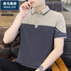 棉致短袖T恤男商務(wù)正裝休閑簡(jiǎn)約立領(lǐng)半袖透氣輕薄 灰藍 XL