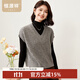 恒源祥【100%羊毛】背心女秋冬新款V領(lǐng)無(wú)袖時(shí)尚復古絞花毛衣針織衫 煙青灰 常規 2 S /160/84A