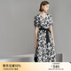 顏域優(yōu)雅純棉連衣裙女裝2024新款夏裝氣質(zhì)中長(cháng)款印花短袖V領(lǐng)裙子 黑白花 M/38