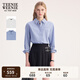 Teenie Weenie小熊女裝襯衫2025秋季新款簡約時尚短款翻領(lǐng)露臍上衣 藍(lán)色 S