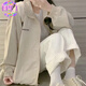 EPET原宿復古風(fēng)衣外套女春秋款學(xué)生寬松休閑百搭沖鋒衣薄款秋季上衣潮 淺杏色 M 95-105斤