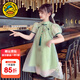 G.duck小黃鴨女童連衣裙夏季新款中國風(fēng)女孩公主裙兒童漢服夏裝旗袍裙子 綠色 110 尺碼4~5歲【100-110cm】