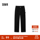 森馬（Semir）休閑褲女冬純棉燈芯絨半松緊腰打褶寬松闊腿褲復古潮酷工裝褲 黑咖色調00395 L