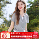 百圖betu女裝2025夏季新款T恤拼色領(lǐng)口抽繩設(shè)計收腰顯瘦短袖女2503T20 淺灰 M